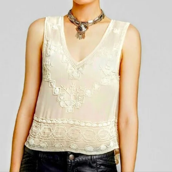Free People Run With It sheer beaded tank top
